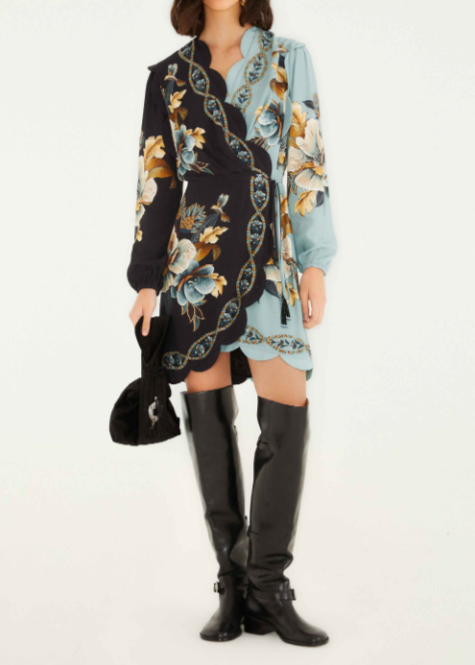 FARM Rio Snake Garden Mix Wrap Wavy Mini Dress