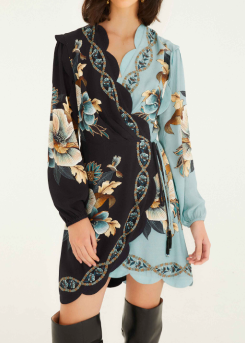 FARM Rio Snake Garden Mix Wrap Wavy Mini Dress tenley dietrich FARM Rio Snake Garden Mix Wrap Wavy Mini Dress tenley dietrich