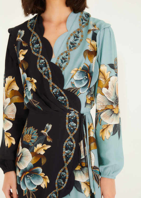 FARM Rio Snake Garden Mix Wrap Wavy Mini Dress