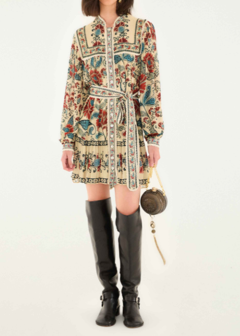 FARM Rio Francesca Sand Long Sleeve Mini Dress