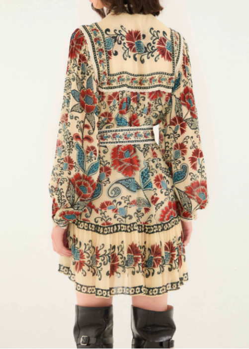 FARM Rio Francesca Sand Long Sleeve Mini Dress