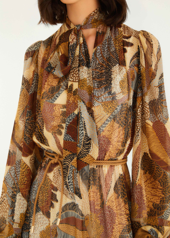 FARM Rio Dotted Macaws Cream Long Sleeve Maxi Dress