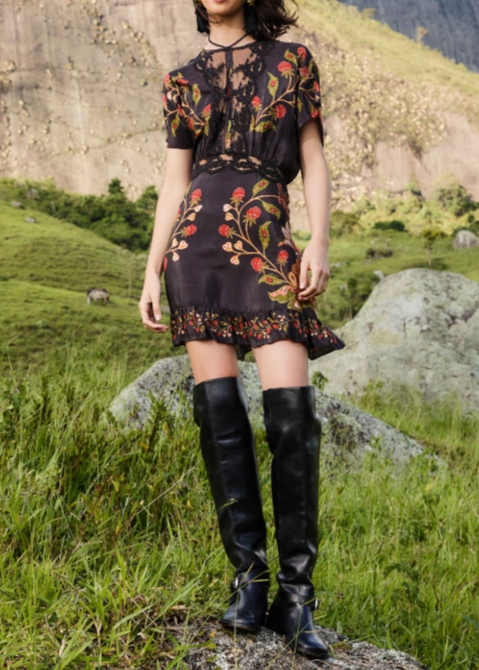 FARM Rio Berry Garden Black Mini Dress