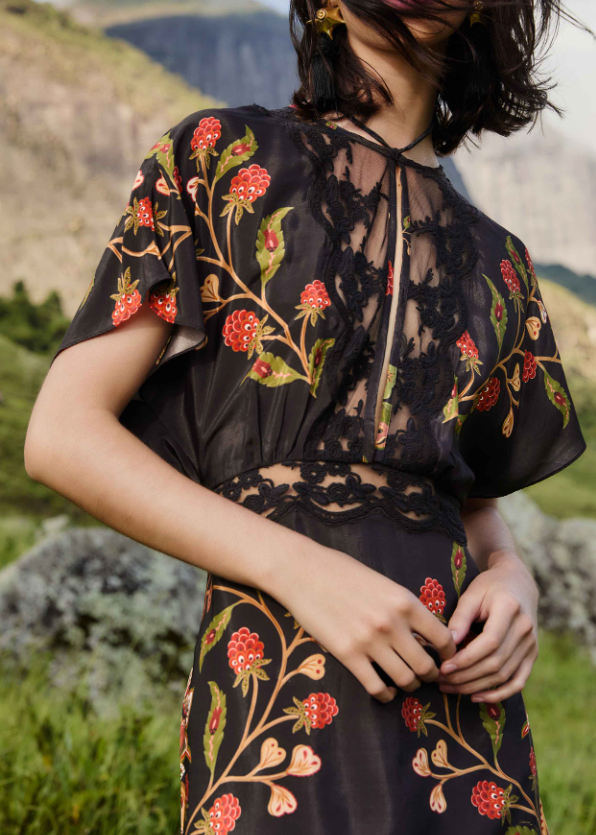 FARM Rio Berry Garden Black Mini Dress