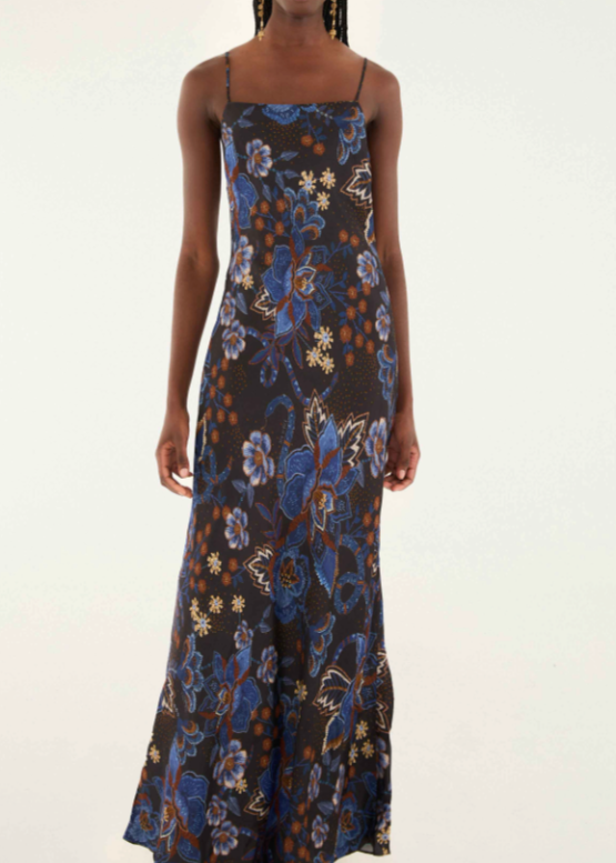 FARM Rio Snakes Bouquet Black Slip Maxi Dress