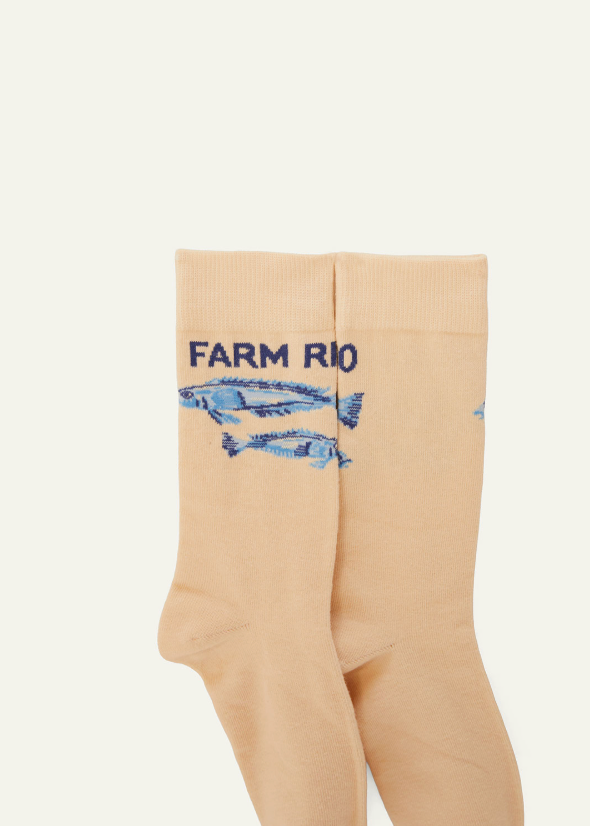 FARM Rio Knit Socks | Off-White Fish