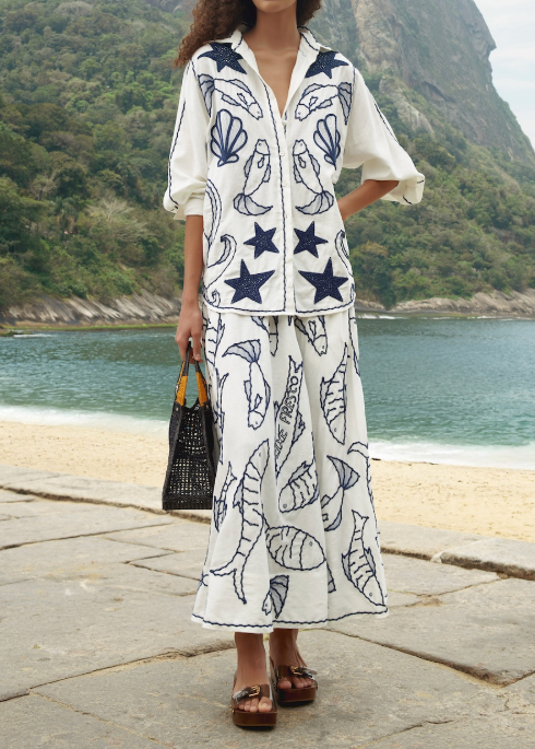 FARM Rio Fresh Fish Midi Skirt | Off-White