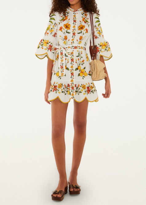 FARM Rio Lemon Boquet Off-White Mini Dress