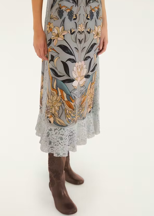 FARM Rio Stained Glass Beauty Soft Blue Slip Midi Dress