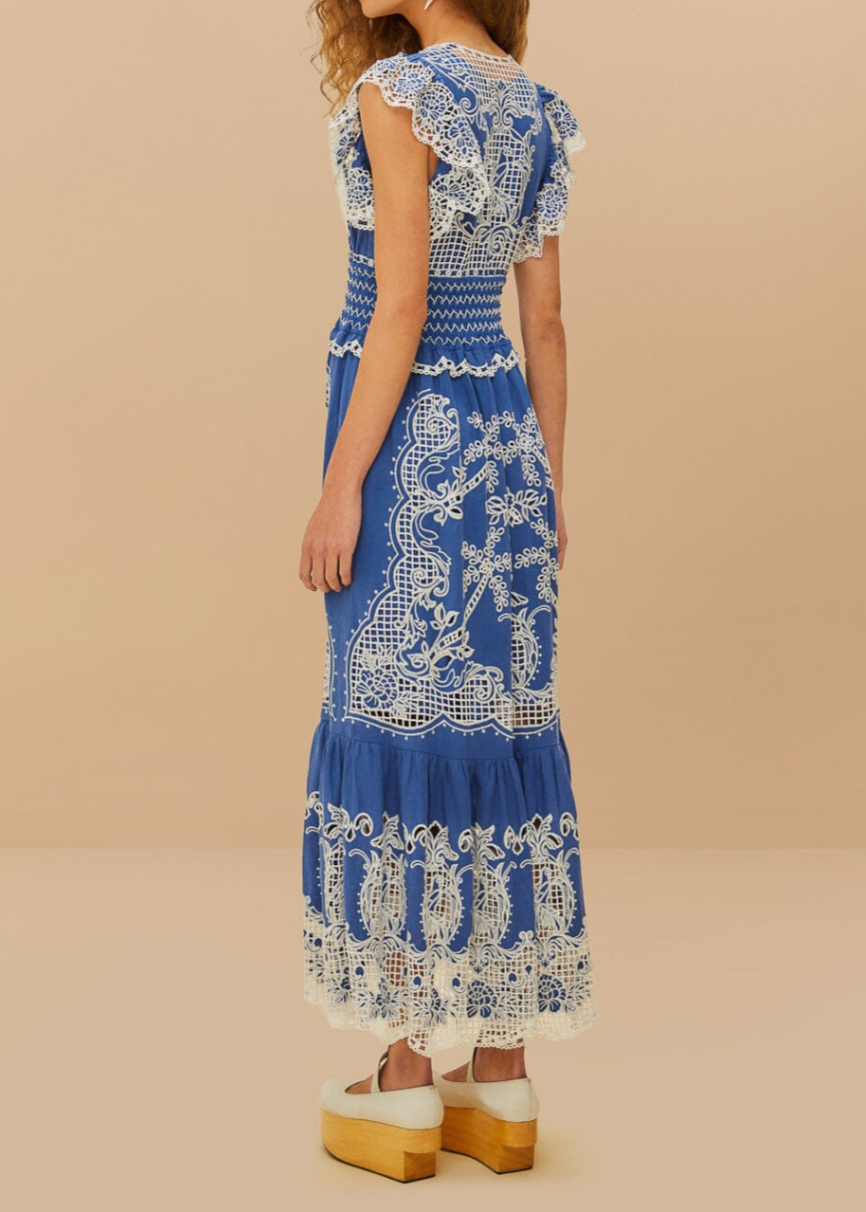 FARM Rio Romantic Richelieu Blue Maxi Dress