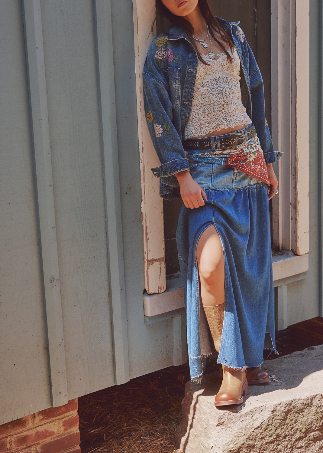 Free People Good Company Mixed Denim Maxi Skirt | Blessed
