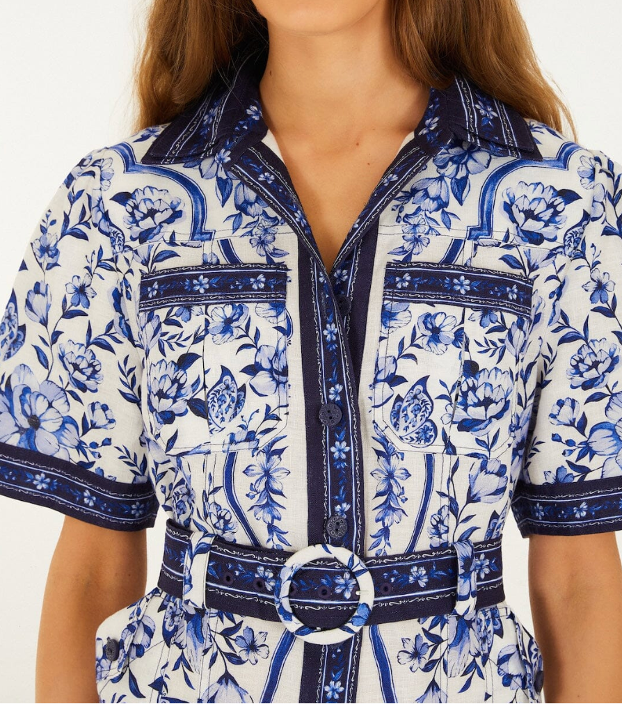 FARM Rio Porcelain Garden Off-White Mini Dress