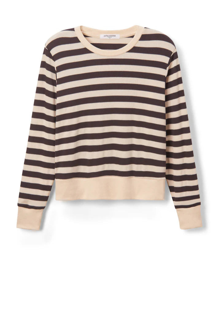 Perfect White Tee Stef Luxe Rib L/S Crew Neck | Mocha Stripe