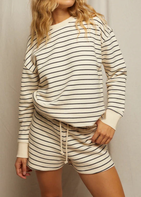 Perfect White Tee Tyler French Terry Pullover Sweatshirt | Navy / Natural Stripe