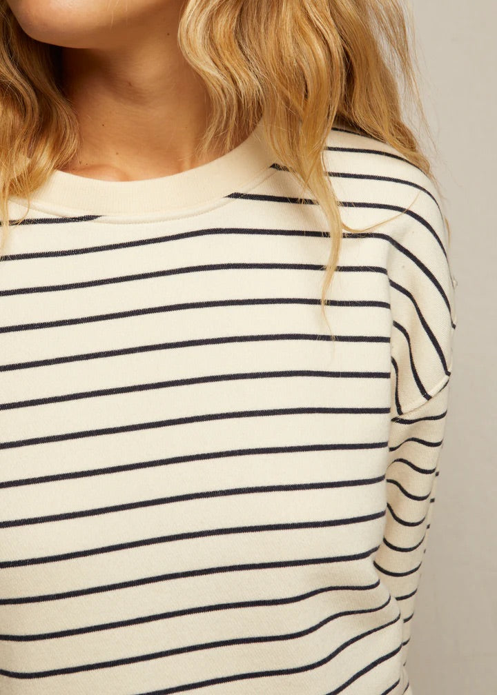 Perfect White Tee Tyler French Terry Pullover Sweatshirt | Navy / Natural Stripe