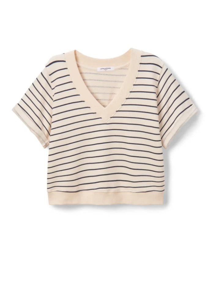 Perfect White Tee Briggs Stripe French Terry Short Sleeve Crew Sweatshirt | Natural/Night Stripe