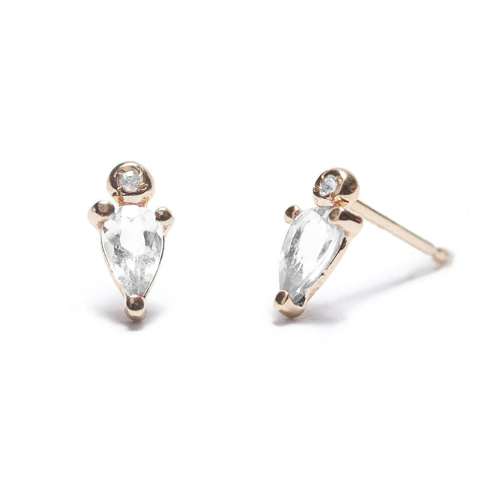 SCOSHA Droplet Studs with White Sapphire and Diamond