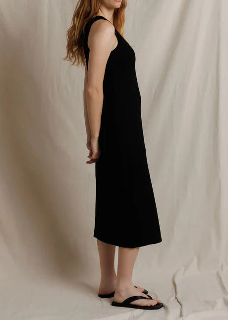 Perfect White Tee Edith Heavy Rib Midi Tank Dress | True Black