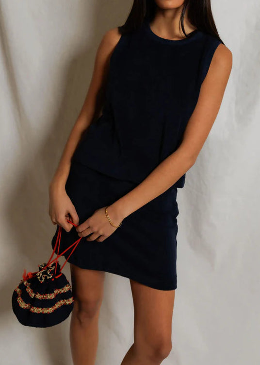 Perfect White Tee Esther Loop Terry Mock Neck Tank | Navy
