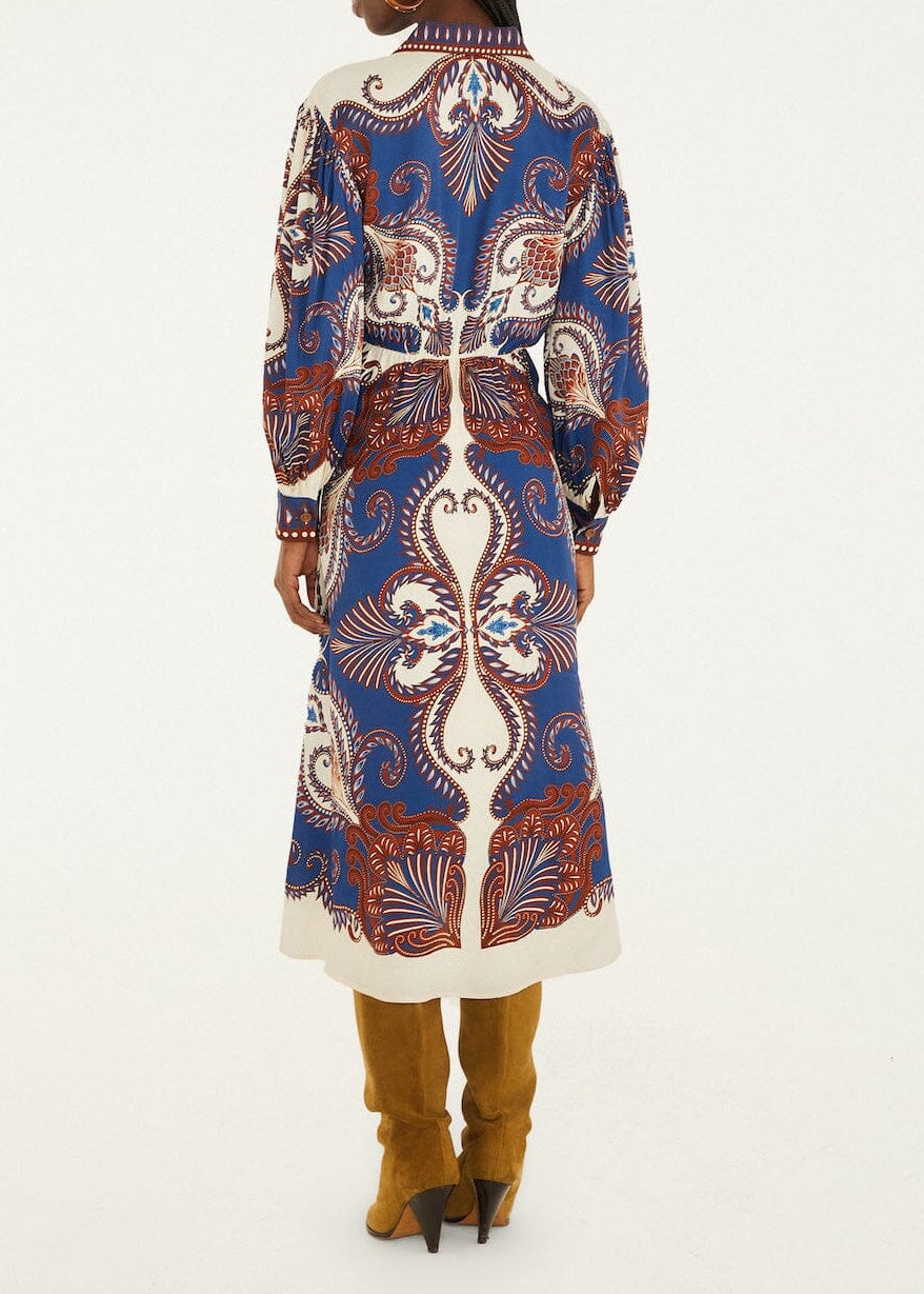 FARM Rio Arabesque Scarf Blue Midi Dress