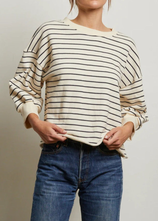 Perfect White Tee Niall Fleece Pullover | Natural/Navy Stripe