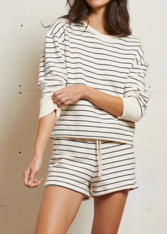 Perfect White Tee Tyler Stripe French Terry Pullover | Natural/Night Stripe
