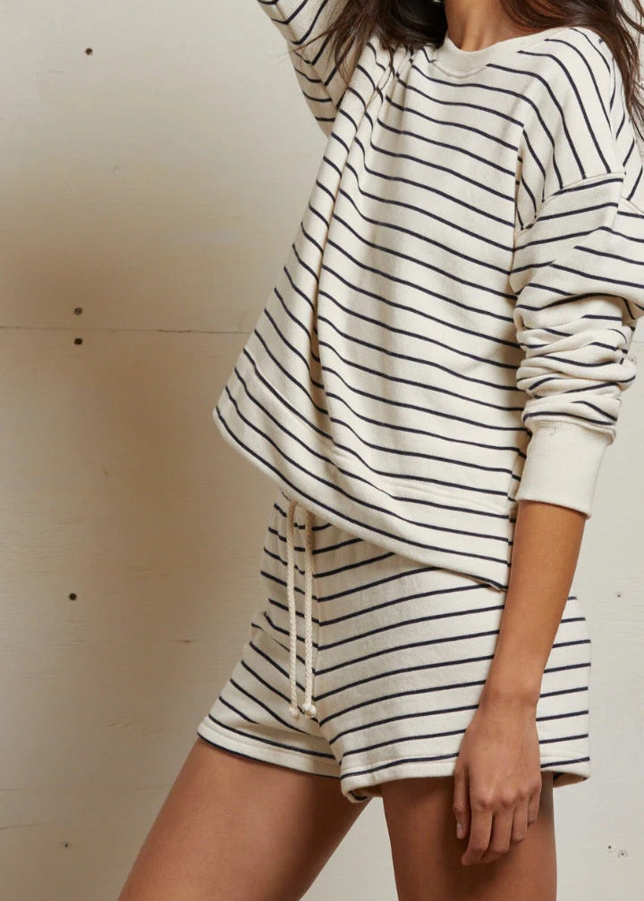Perfect White Tee Layla Stripe French Terry Striped Sweatshort | Natural/Night Stripe