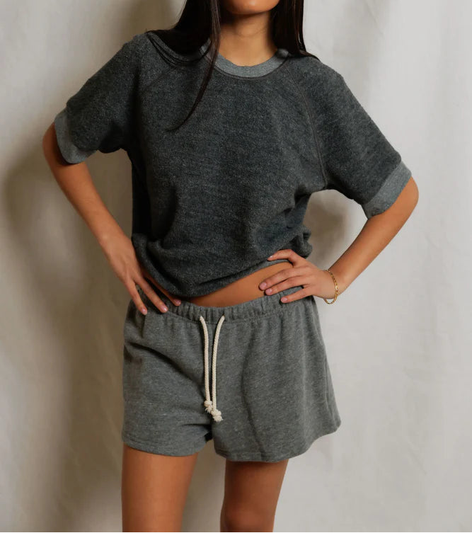 Perfect White Tee Kennedy Reverse Fleece Short Sleeve Crew Neck Sweatshirt | Dark Heather Grey