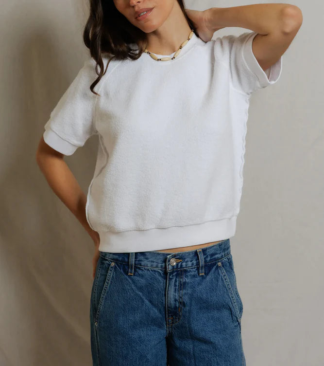Perfect White Tee Kennedy Reverse Fleece Short Sleeve Crew Neck Sweatshirt | White