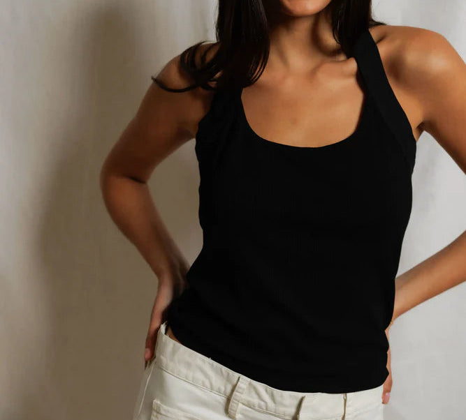 Perfect White Tee Marla Luxe Rib Halter Top | True Black