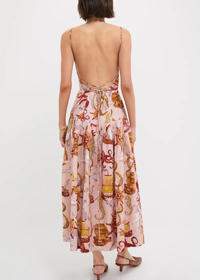 FARM Rio Nautical Wonder Pink Strappy Maxi Dress