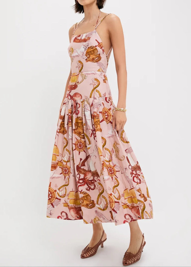 FARM Rio Nautical Wonder Pink Strappy Maxi Dress
