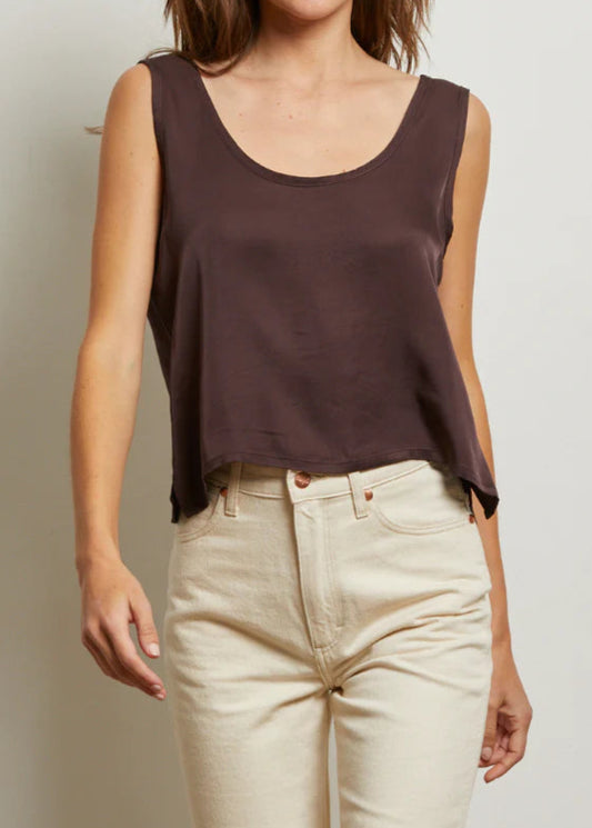 Perfect White Tee Silvie Satin Scoop Neck Tank | Cocoa