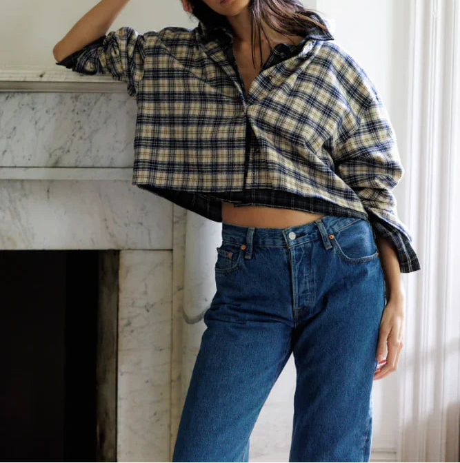 Perfect White Tee Tate Cotton Plaid Long Sleeve Button Up | Sugar Plaid
