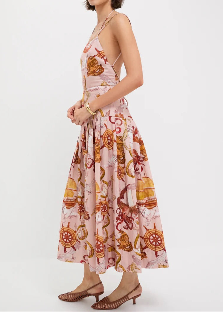 FARM Rio Nautical Wonder Pink Strappy Maxi Dress