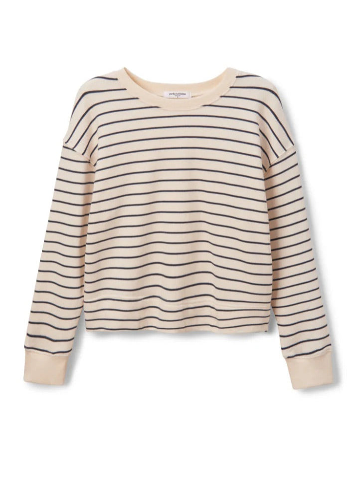 Perfect White Tee Tyler Stripe French Terry Pullover | Natural/Night Stripe