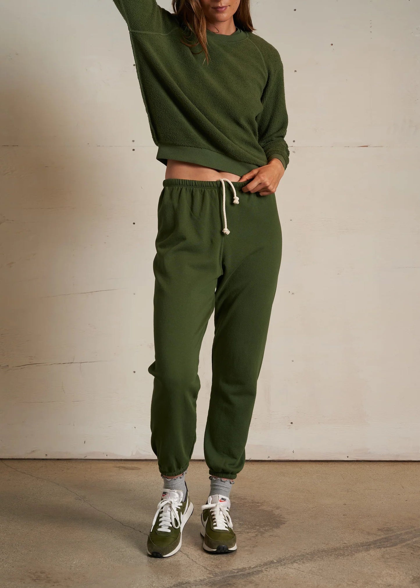 Perfect White Tee Ziggy Inside Out Cotton Fleece Bracelet Sleeve Shrunken Crew | Fern Green