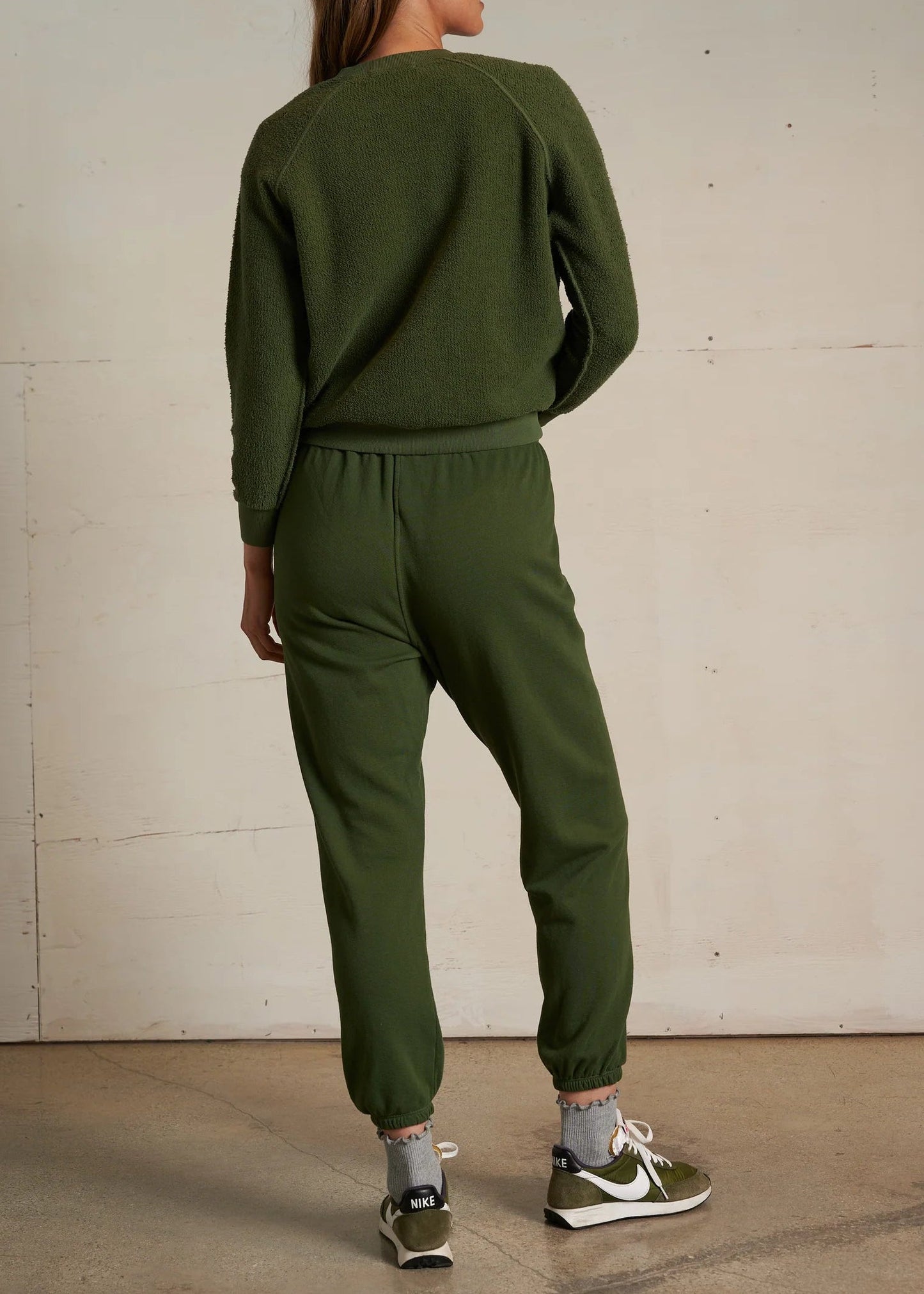 Perfect White Tee Ziggy Inside Out Cotton Fleece Bracelet Sleeve Shrunken Crew | Fern Green