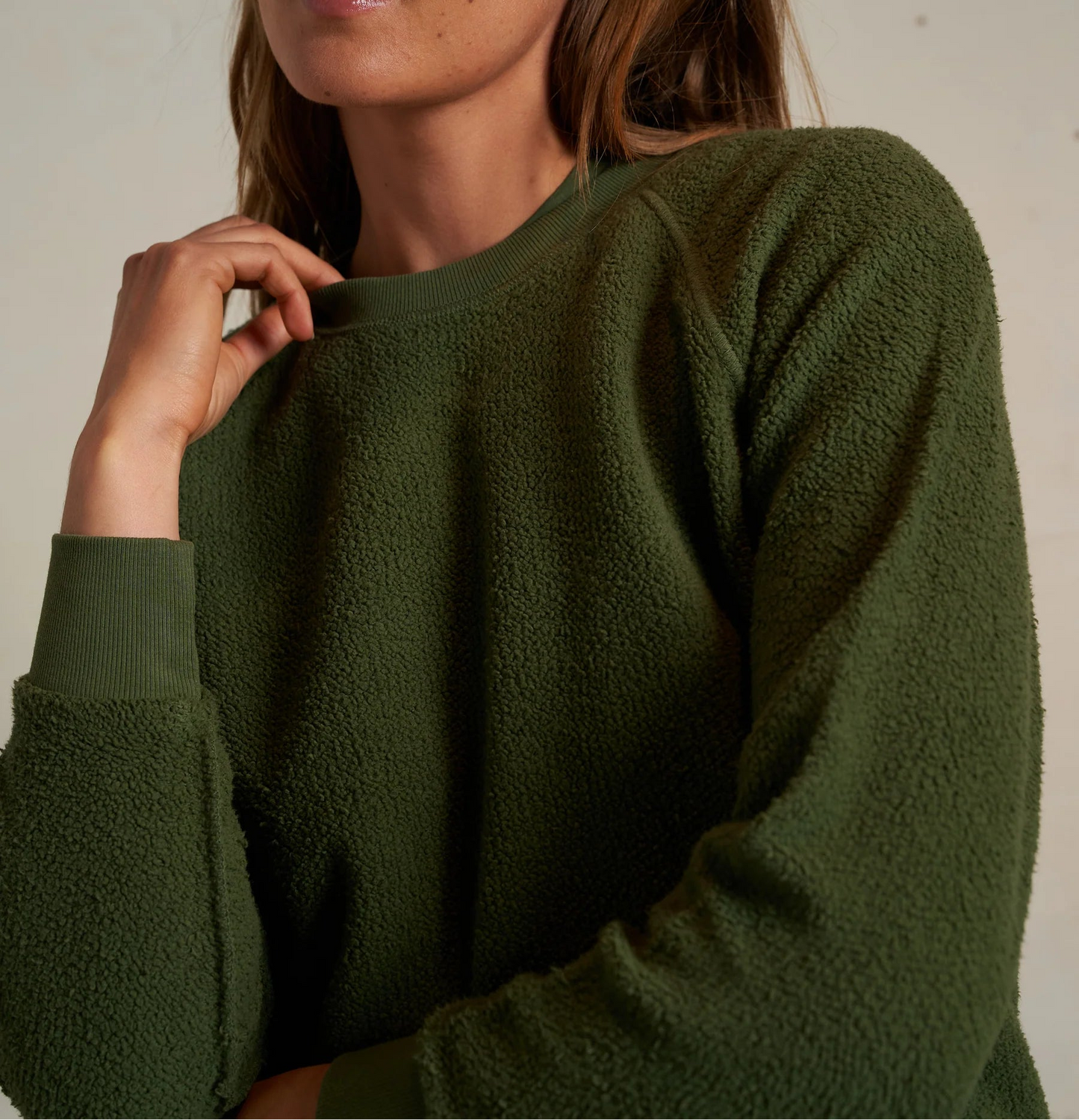 Perfect White Tee Ziggy Inside Out Cotton Fleece Bracelet Sleeve Shrunken Crew | Fern Green