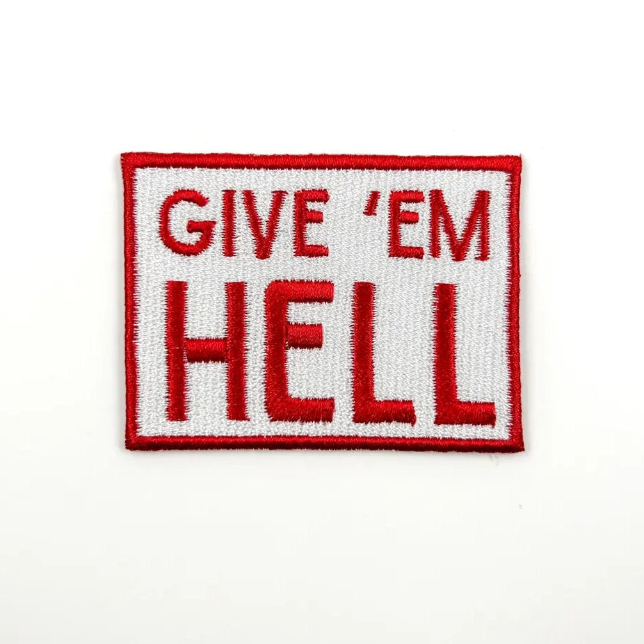 Field Trip Threads Give 'em Hell Embroidered Iron-On Patch Cowboy Rodeo Red