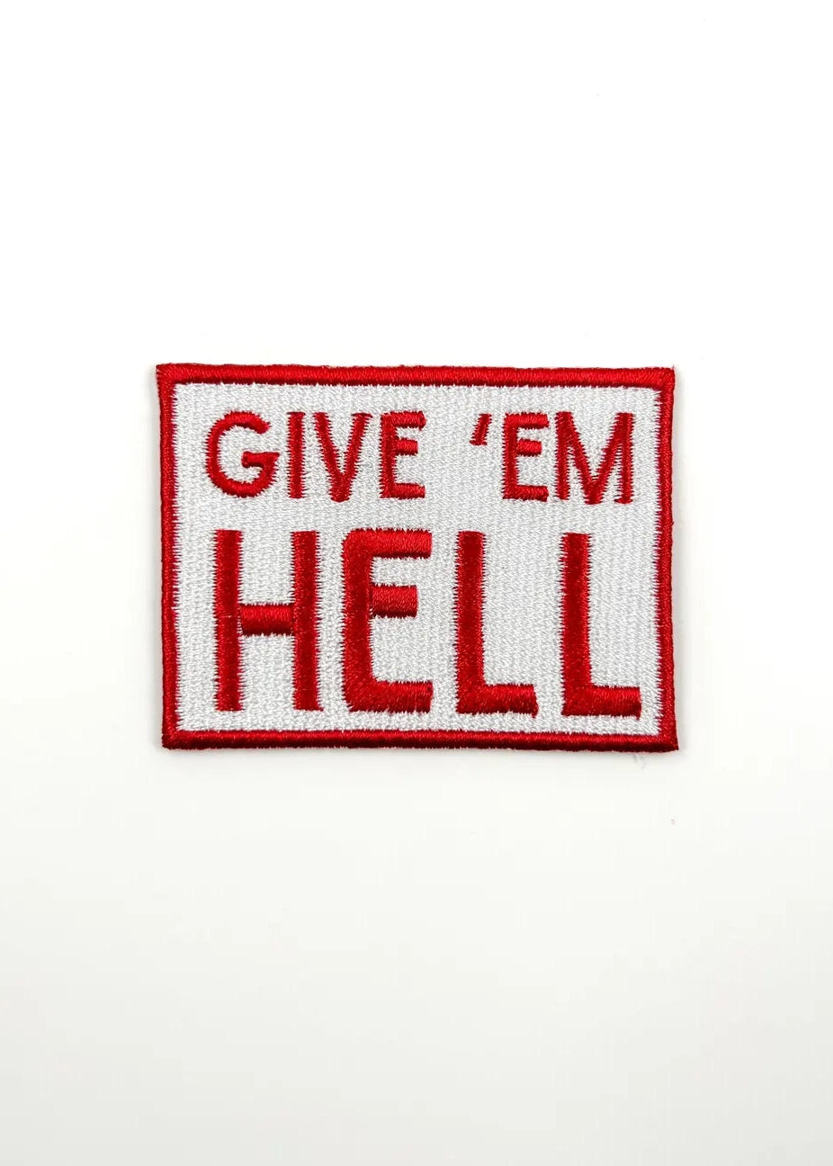 Field Trip Threads Give 'em Hell Embroidered Iron-On Patch Cowboy Rodeo Red