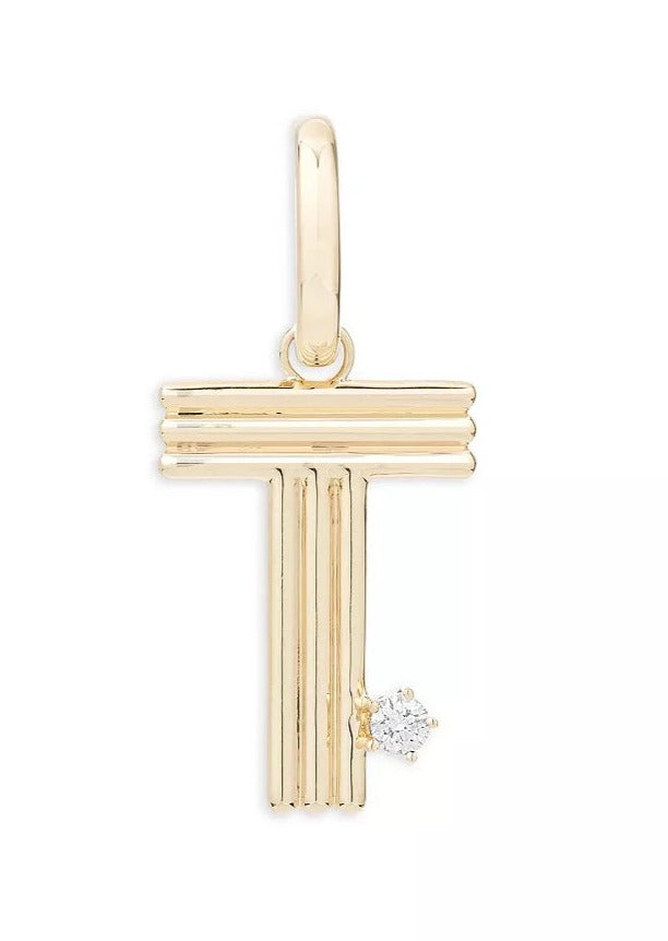 Groovy Diamond Initial Hinged Charm - T