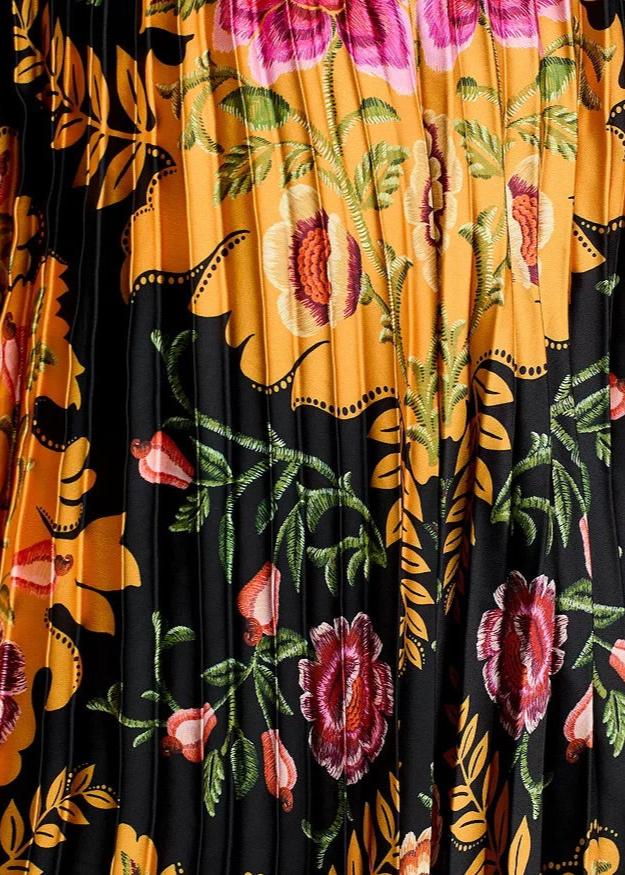 FARM Rio Arabesque Floral Black Pleated Sleeveless Midi Dress