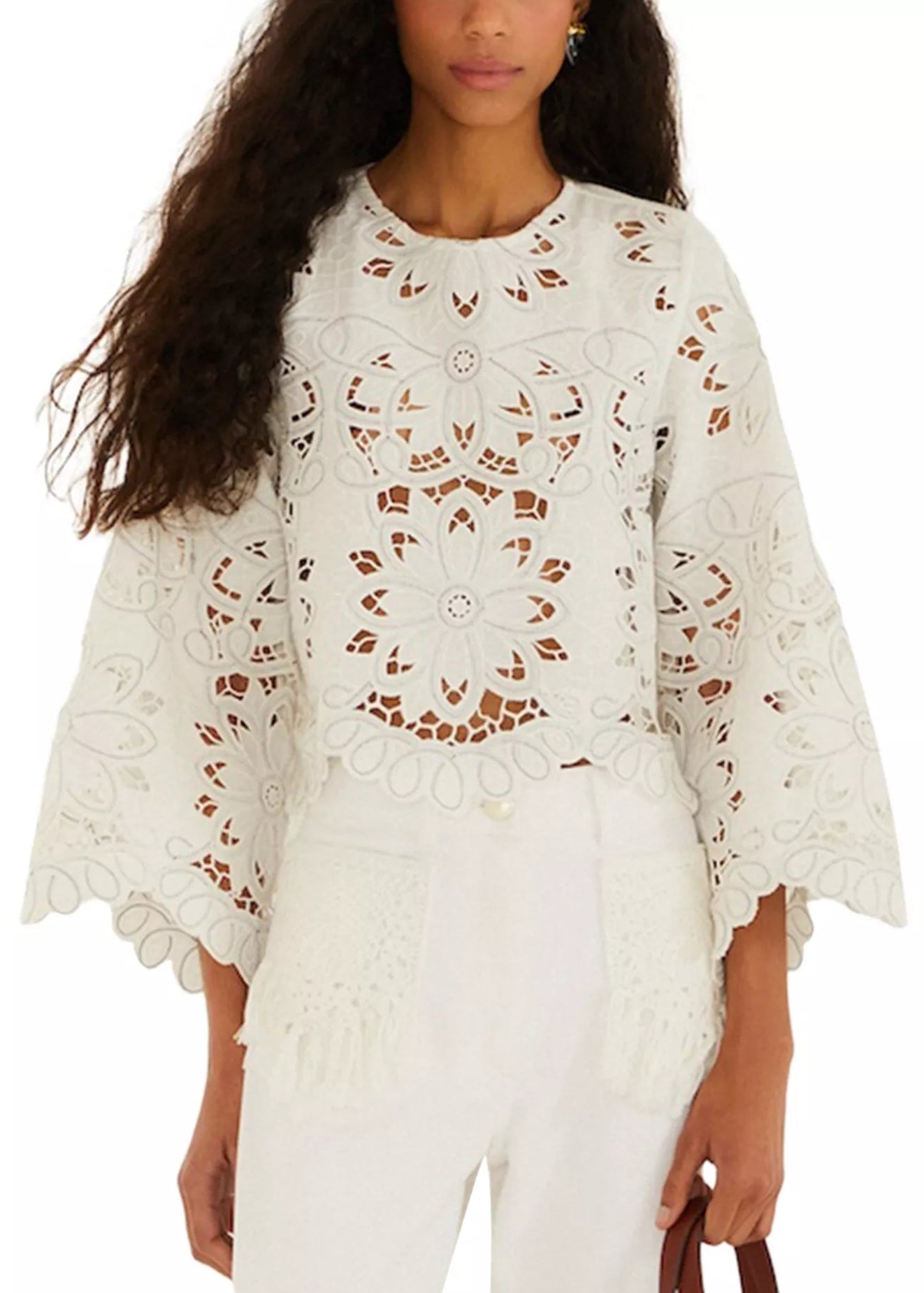 FARM Rio Richilieur Off-White Long Sleeve Blouse