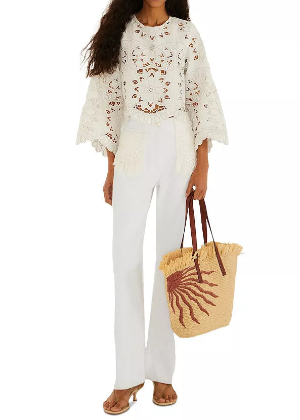 FARM Rio Richilieur Off-White Long Sleeve Blouse