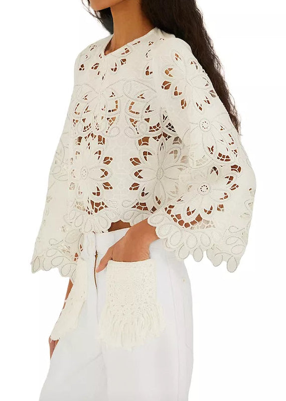 FARM Rio Richilieur Off-White Long Sleeve Blouse