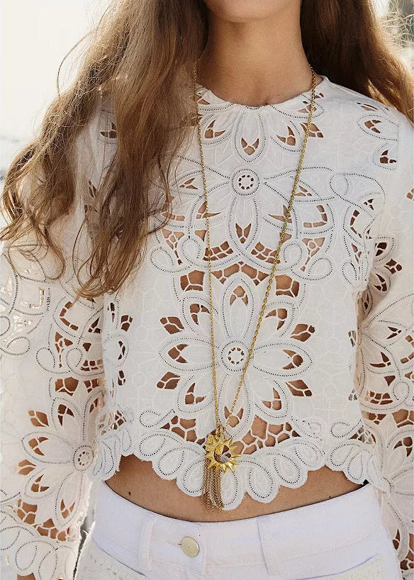FARM Rio Richilieur Off-White Long Sleeve Blouse