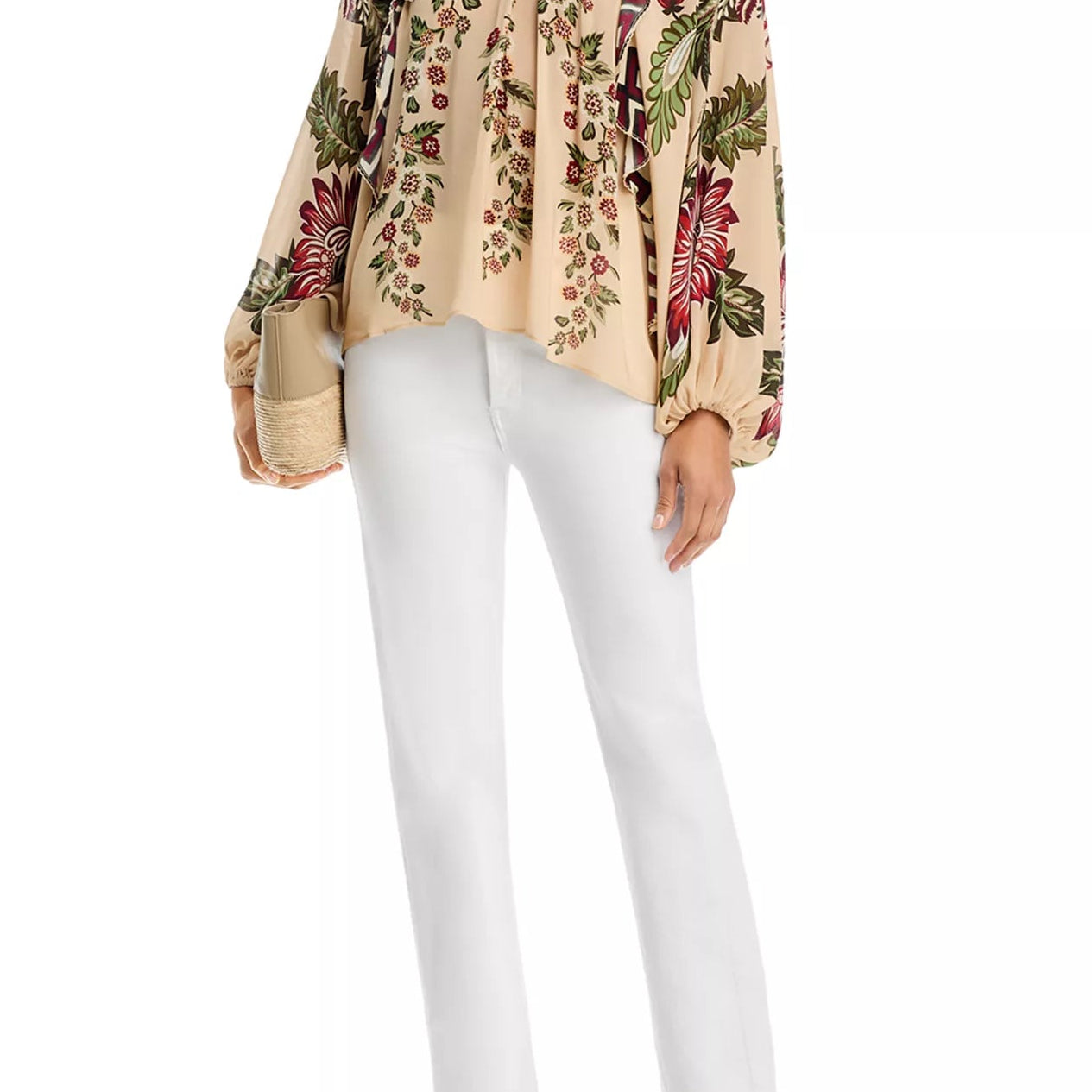 FARM Rio Ligia Floral Cascade Beige Long Sleeve Blouse