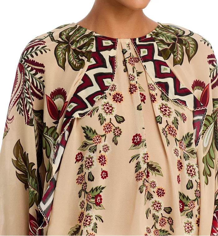 FARM Rio Ligia Floral Cascade Beige Long Sleeve Blouse