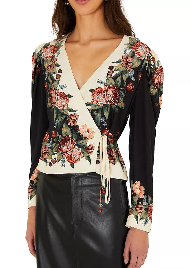 FARM Rio Winter Floral Cream Long Sleeve Blouse